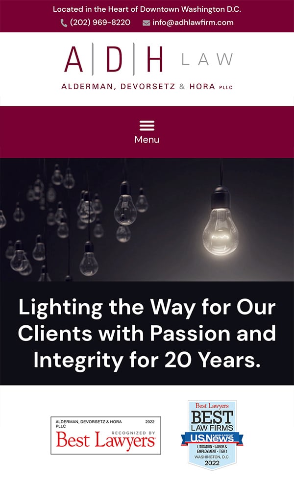 Mobile Friendly Law Firm Webiste for Alderman, Devorsetz & Hora PLLC