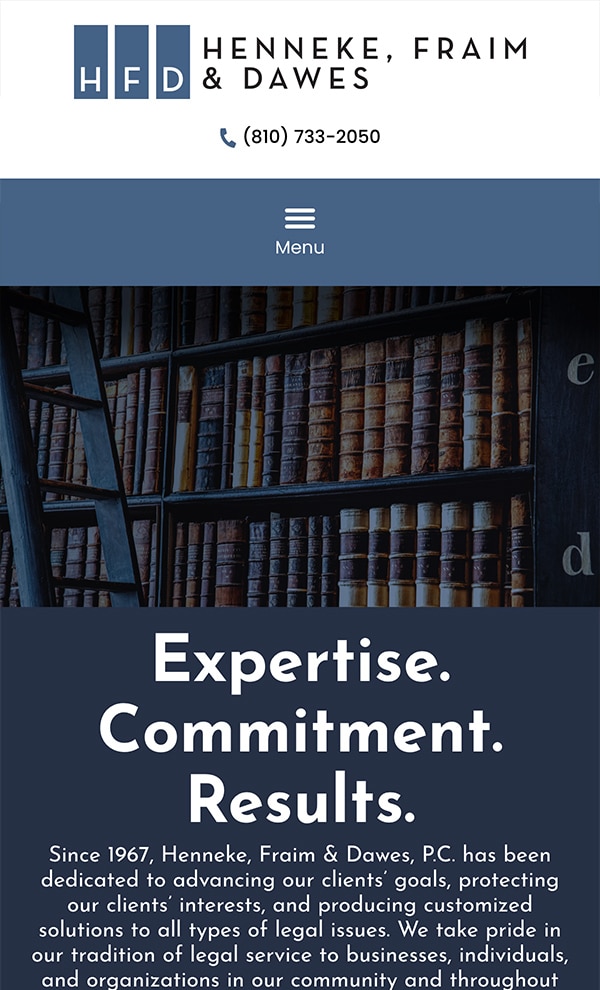 Mobile Friendly Law Firm Webiste for Henneke, Fraim & Dawes, P.C.