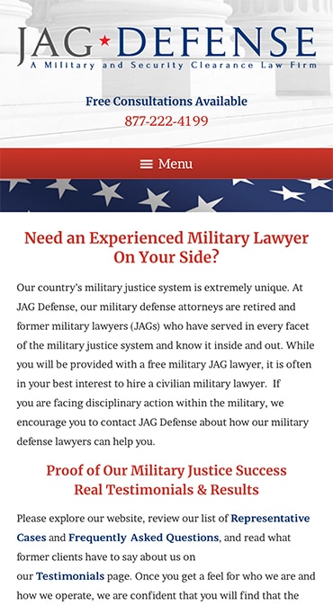 Responsive Mobile Attorney Website for JAG Defense