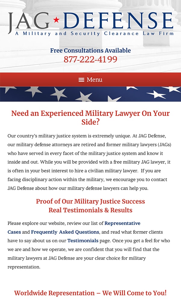 Mobile Friendly Law Firm Webiste for JAG Defense