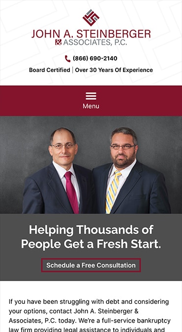 Responsive Mobile Attorney Website for John A. Steinberger & Associates