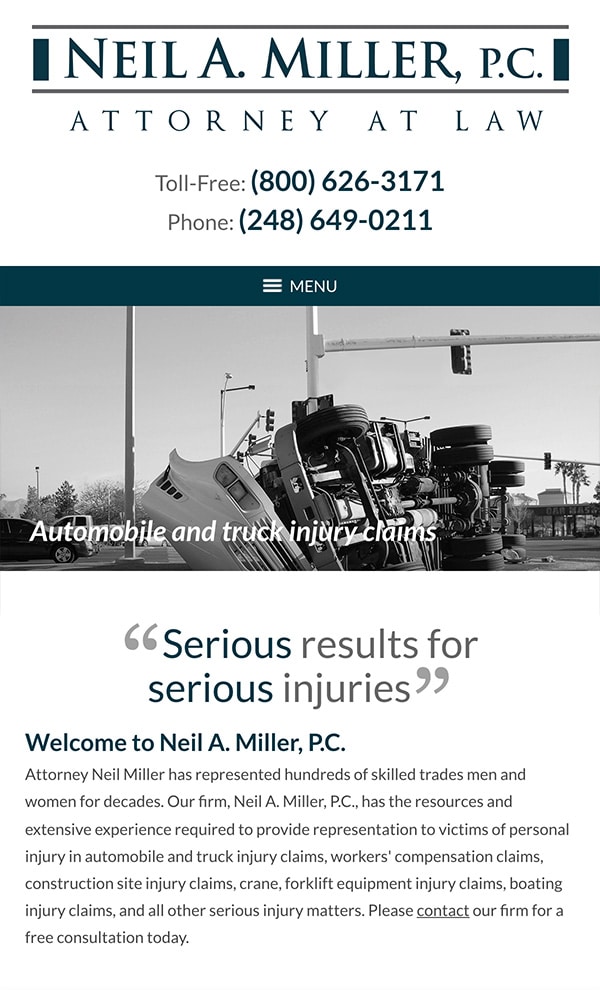 Mobile Friendly Law Firm Webiste for Neil A. Miller, P.C.