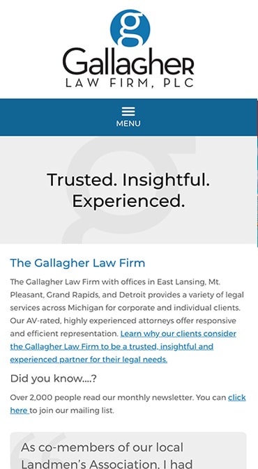 Responsive Mobile Attorney Website for The Gallagher Law Firm, PLC