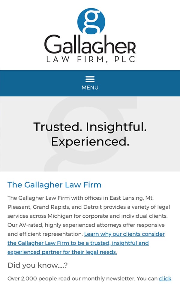 Mobile Friendly Law Firm Webiste for The Gallagher Law Firm, PLC