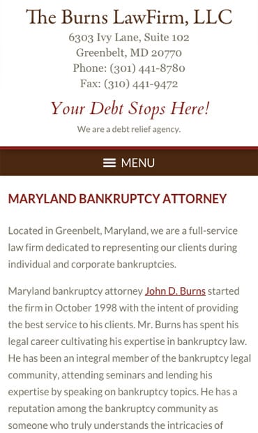 Responsive Mobile Attorney Website for The Burns Law Firm, LLC