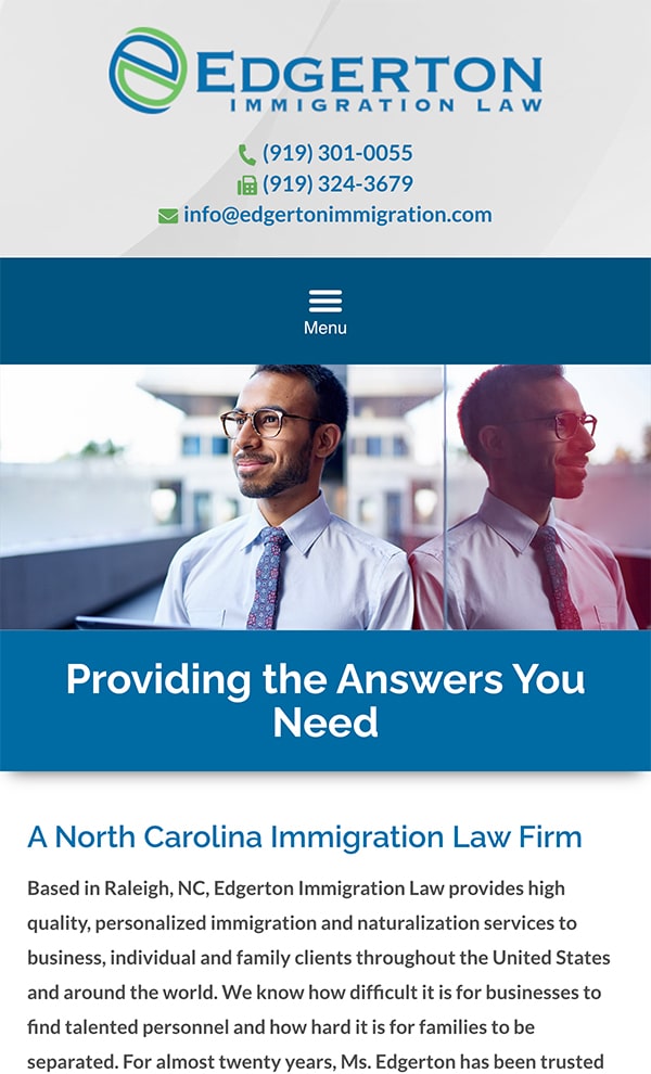 Mobile Friendly Law Firm Webiste for Edgerton Immigration Law