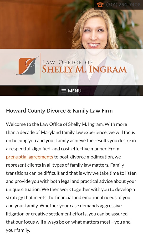 Mobile Friendly Law Firm Webiste for Law Office of Shelly M. Ingram, LLC