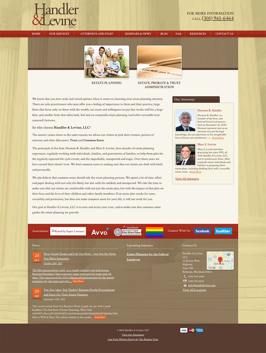 Law Firm Website Design for Handler & Levine LLC