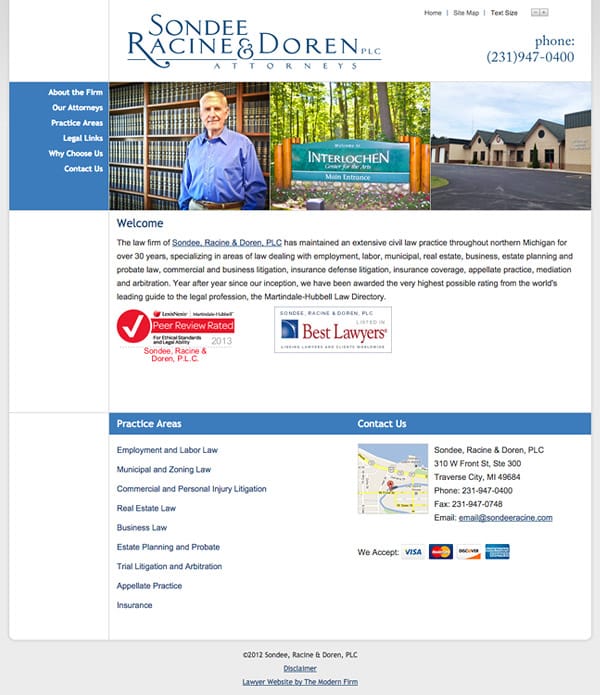 Law Firm Website Design for Sondee, Racine & Doren, PLC