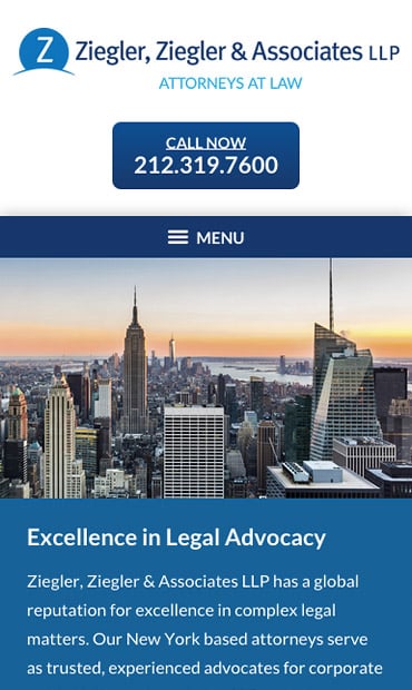 Responsive Mobile Attorney Website for Ziegler, Ziegler & Associates LLP