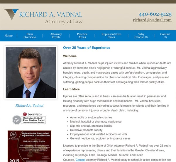 Mobile Friendly Law Firm Webiste for Richard A. Vadnal