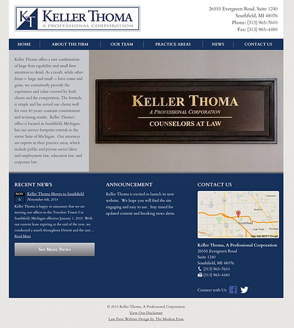 Law Firm Website Design for Keller Thoma, A Professional Corporation