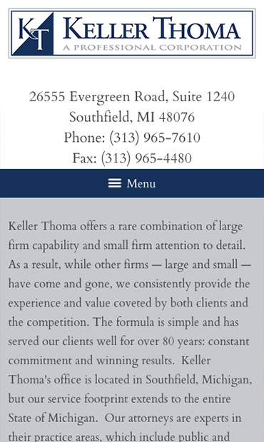 Responsive Mobile Attorney Website for Keller Thoma, A Professional Corporation