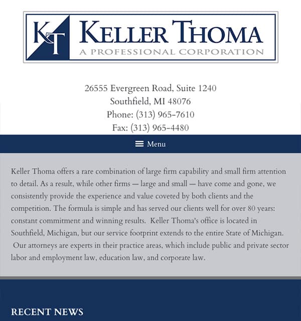 Mobile Friendly Law Firm Webiste for Keller Thoma, A Professional Corporation