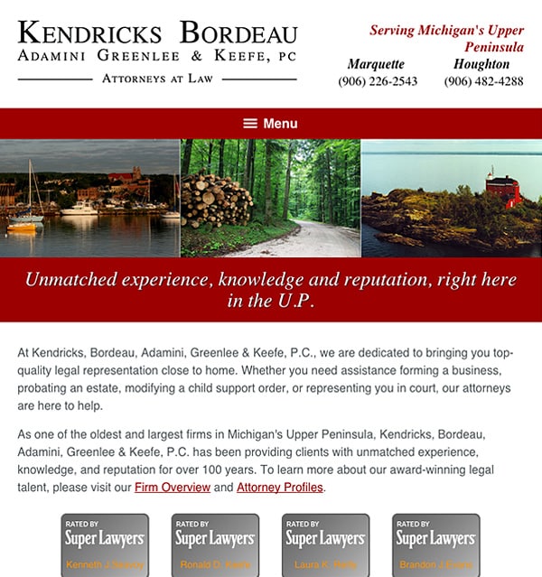 Mobile Friendly Law Firm Webiste for Kendricks, Bordeau, Adamini, Greenlee & Keefe, P.C.