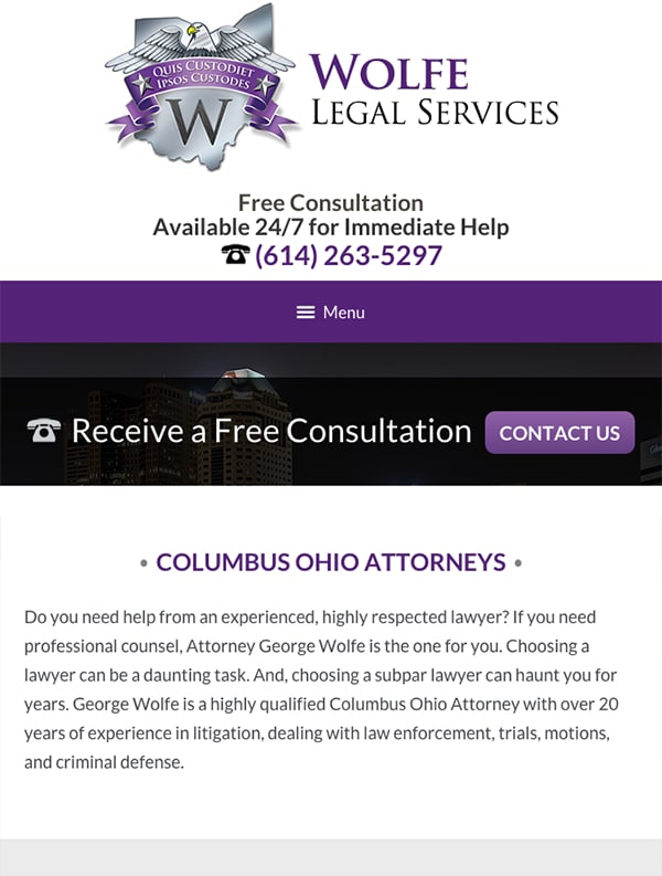 Mobile Friendly Law Firm Webiste for Wolfe Legal Services