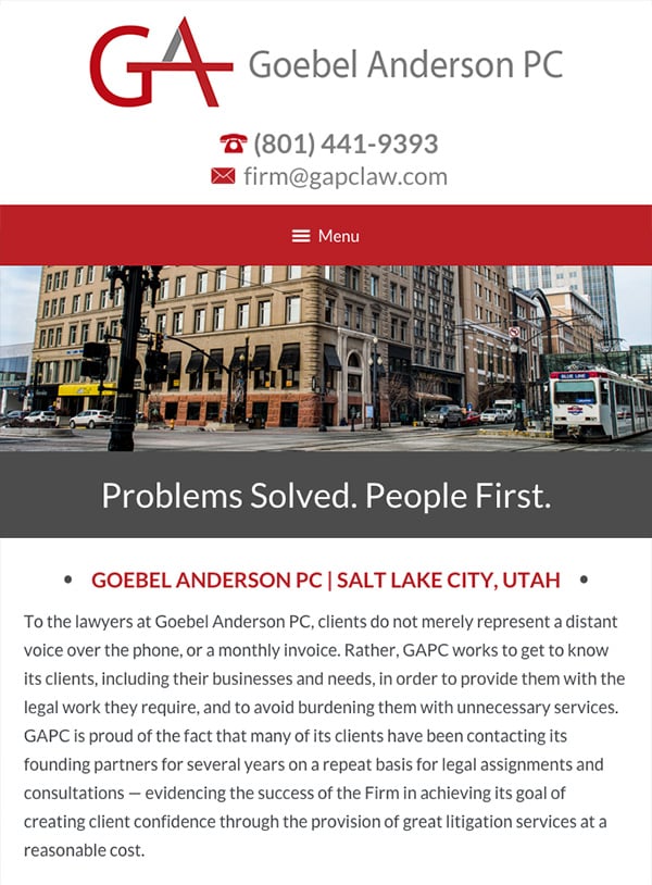 Mobile Friendly Law Firm Webiste for Goebel Anderson PC