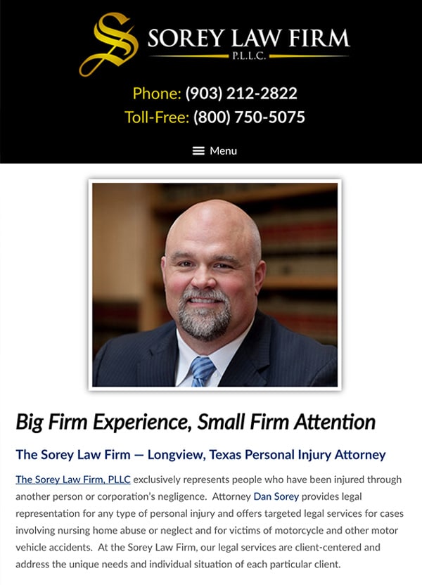 Mobile Friendly Law Firm Webiste for The Sorey Law Firm, PLLC