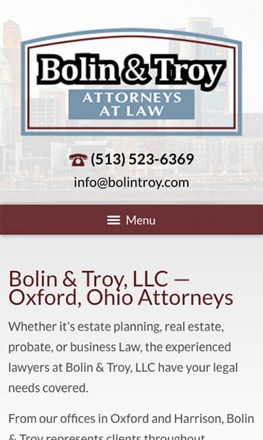 Responsive Mobile Attorney Website for Bolin & Troy, LLC