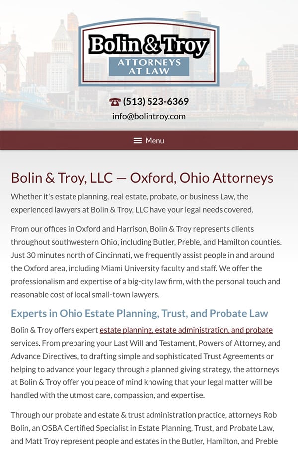 Mobile Friendly Law Firm Webiste for Bolin & Troy, LLC