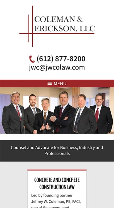 Responsive Mobile Attorney Website for Coleman & Erickson, LLC