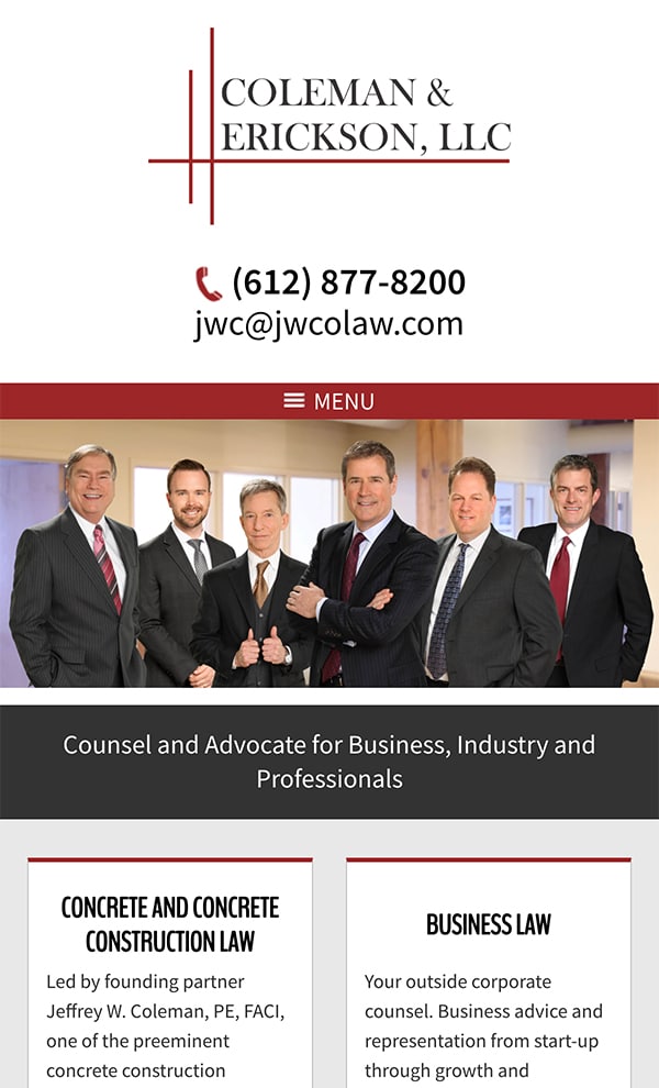 Mobile Friendly Law Firm Webiste for Coleman & Erickson, LLC