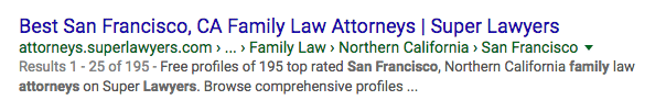 Super Lawyers Listing in Google Search Results