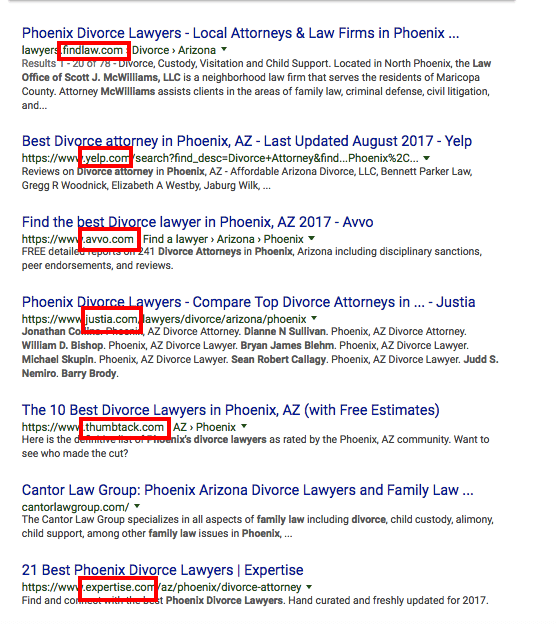 Attorney Search Results in Google