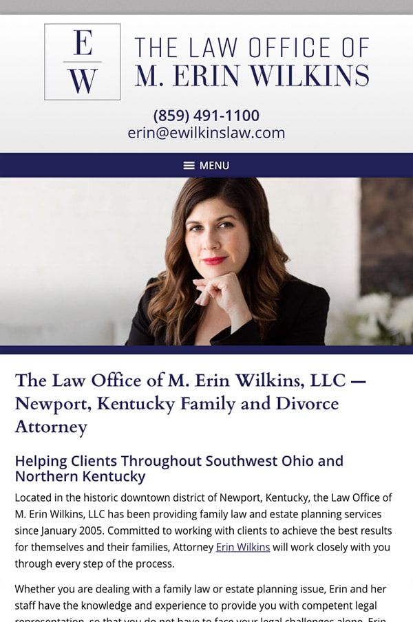 Mobile Friendly Law Firm Webiste for Law Office of M. Erin Wilkins, LLC