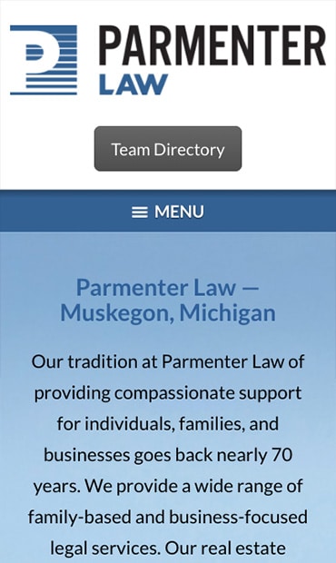 Responsive Mobile Attorney Website for Parmenter Law