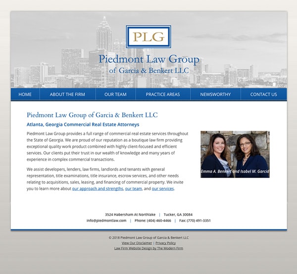 Law Firm Website Design for Piedmont Law Group of Garcia & Benkert LLC