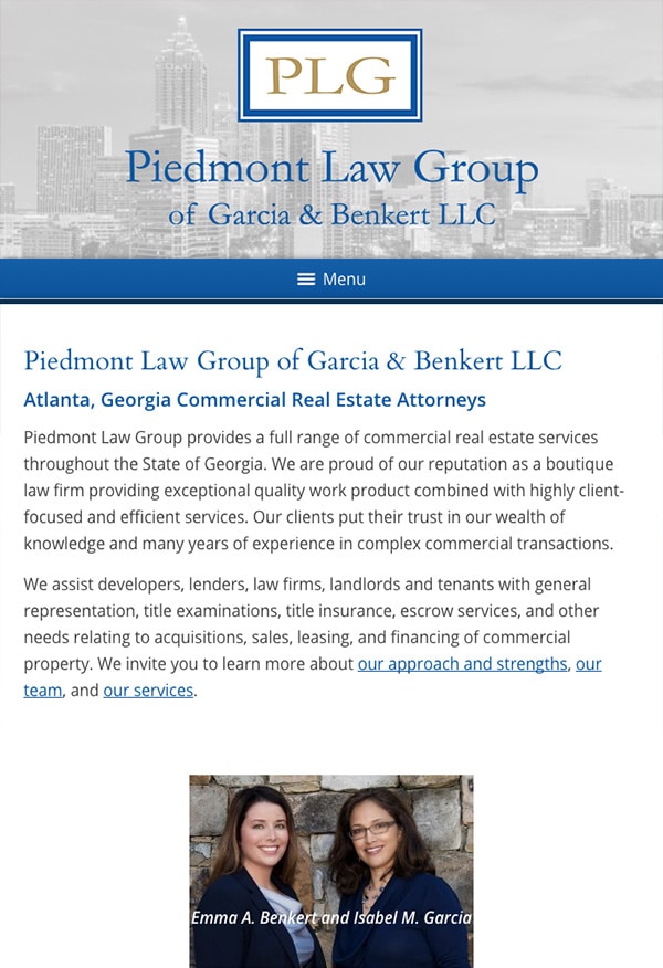 Mobile Friendly Law Firm Webiste for Piedmont Law Group of Garcia & Benkert LLC