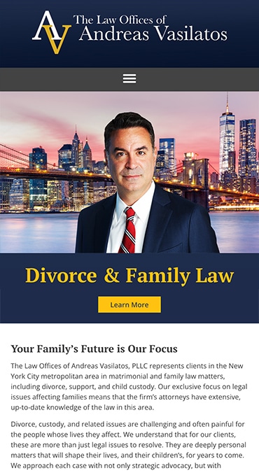 Responsive Mobile Attorney Website for Law Offices of Andreas Vasilatos, PLLC