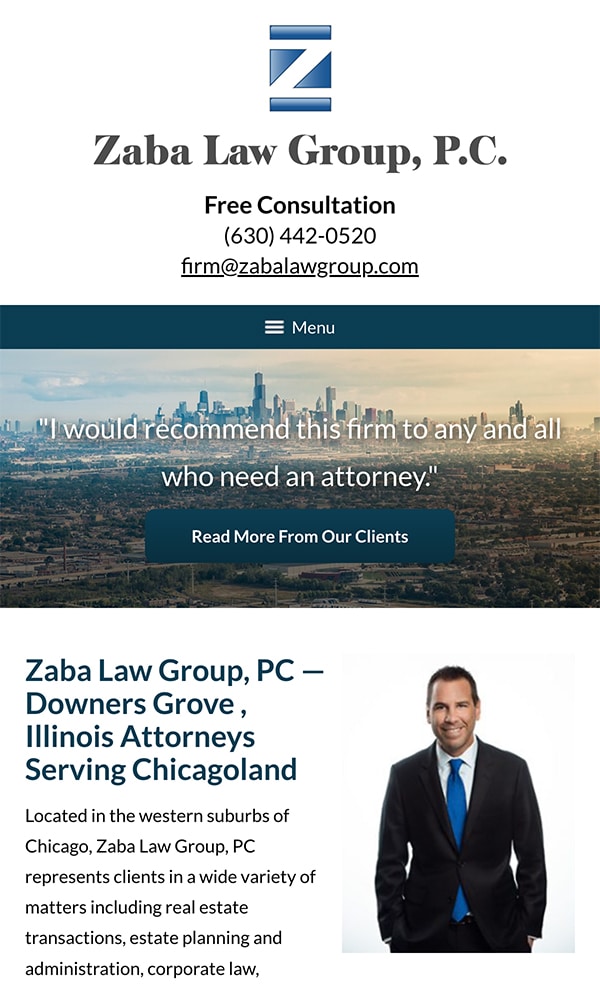 Mobile Friendly Law Firm Webiste for Zaba Law Group, P.C.