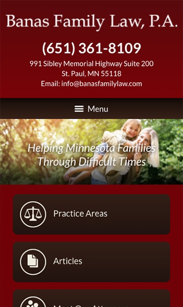 Responsive Mobile Attorney Website for Banas Family Law, P.A.