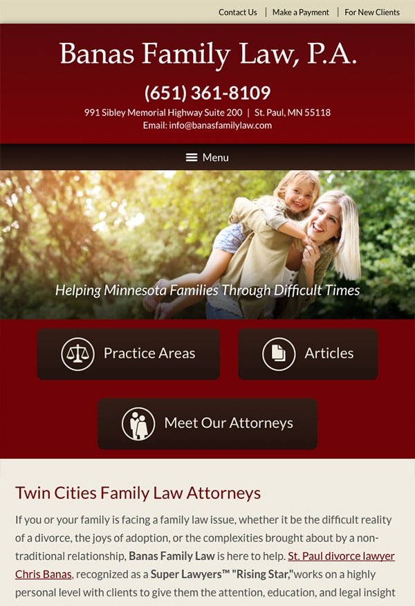 Mobile Friendly Law Firm Webiste for Banas Family Law, P.A.