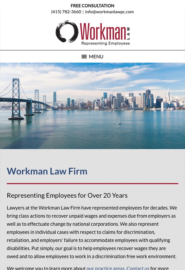 Mobile Friendly Law Firm Webiste for Workman Law Firm, PC