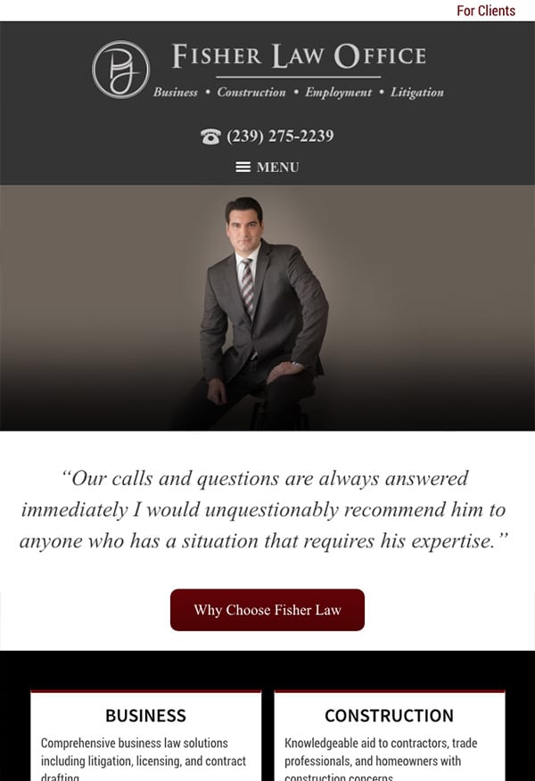 Mobile Friendly Law Firm Webiste for Fisher Law Office