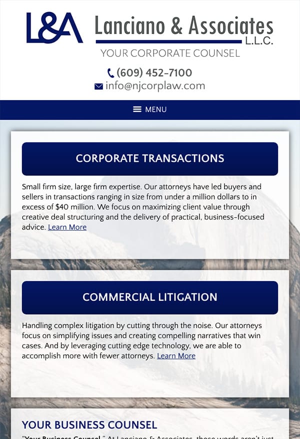 Mobile Friendly Law Firm Webiste for Lanciano & Associates, L.L.C.