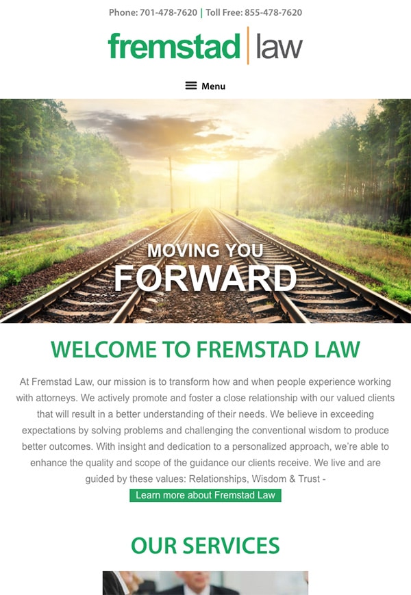 Mobile Friendly Law Firm Webiste for Fremstad Law