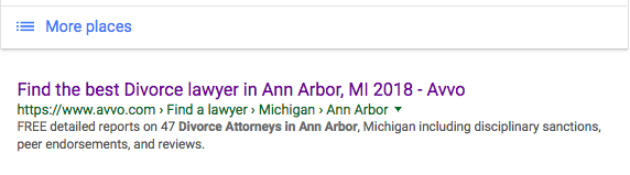 Avvo is number 1 organically for "best ann arbor divorce attorney"