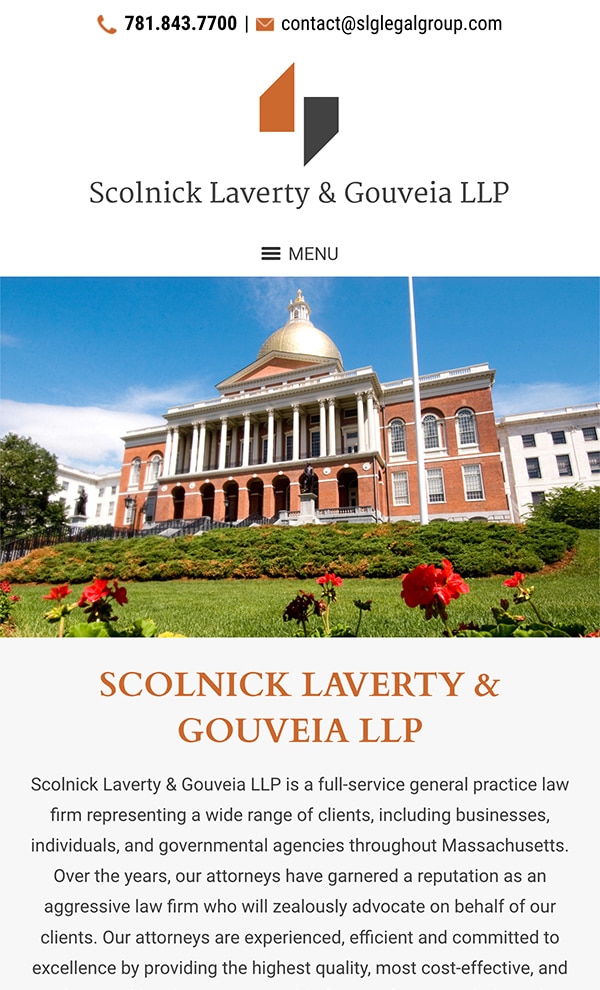 Mobile Friendly Law Firm Webiste for Scolnick Laverty & Gouveia LLP