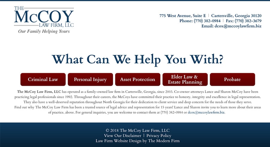 Law Firm Website Design for The McCoy Law Firm, LLC