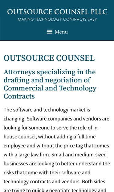 Responsive Mobile Attorney Website for Outsource Counsel PLLC