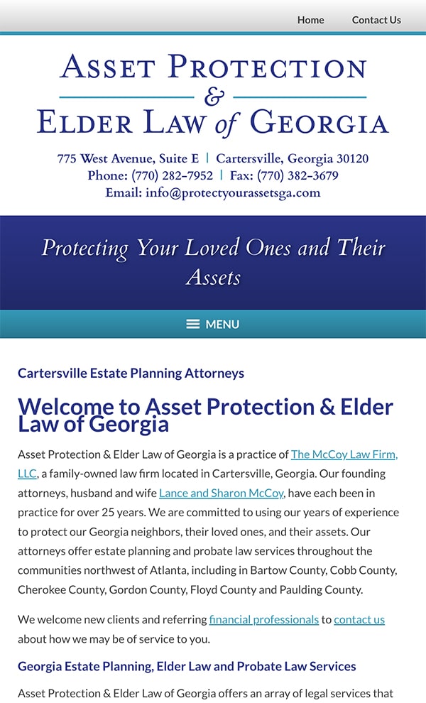 Mobile Friendly Law Firm Webiste for Asset Protection & Elder Law of Georgia