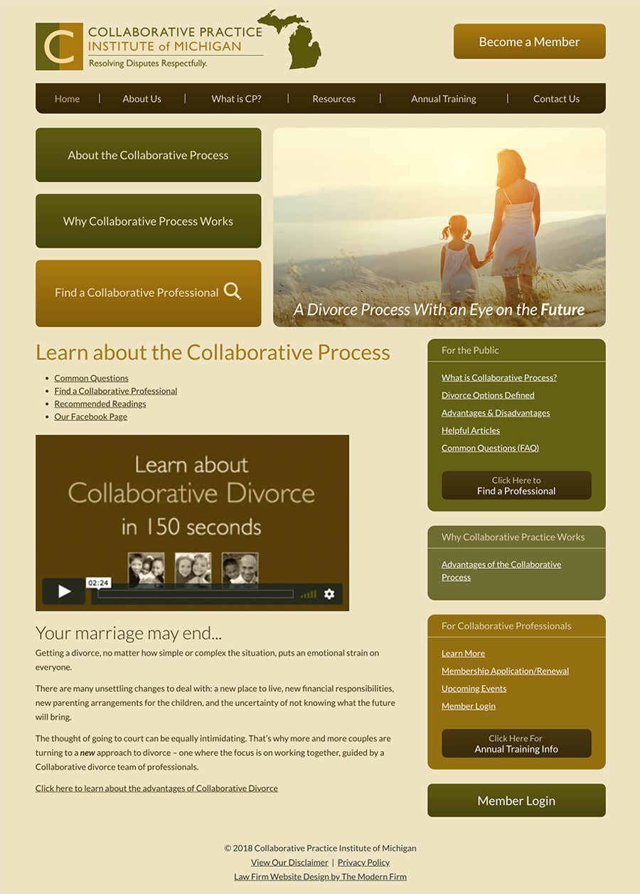 Law Firm Website Design for Collaborative Practice Institute of Michigan