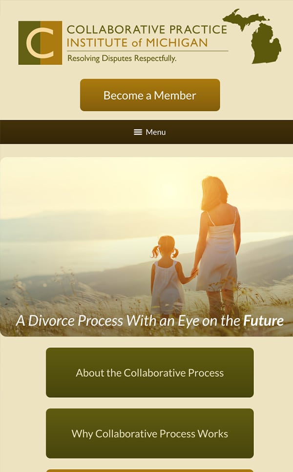Mobile Friendly Law Firm Webiste for Collaborative Practice Institute of Michigan