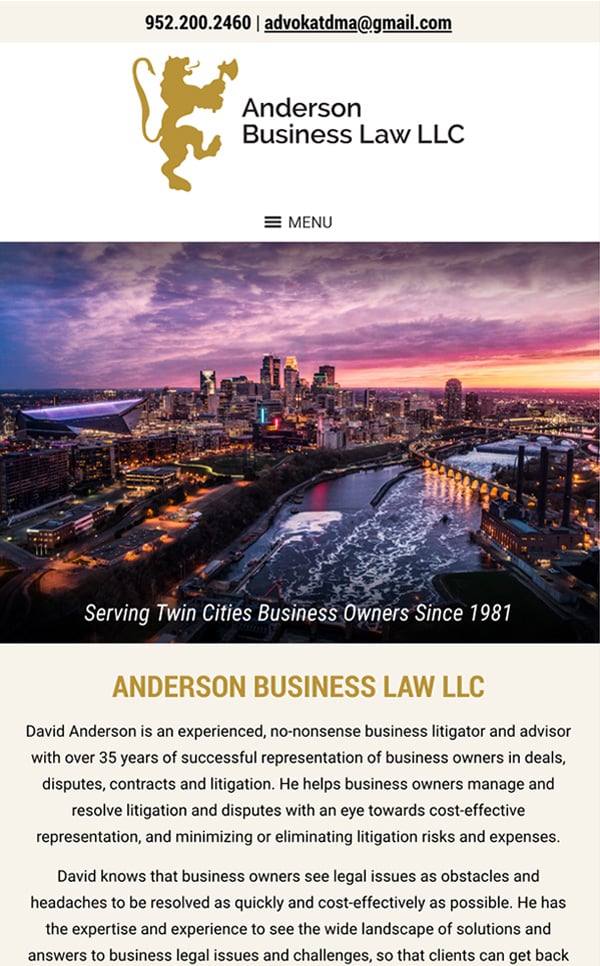 Mobile Friendly Law Firm Webiste for Anderson Business Law LLC