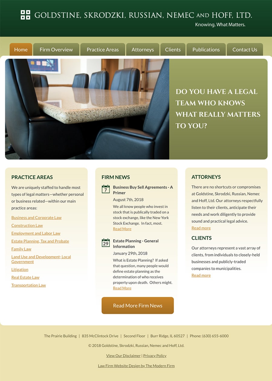 Law Firm Website Design for Goldstine, Skrodzki, Russian, Nemec and Hoff, Ltd.