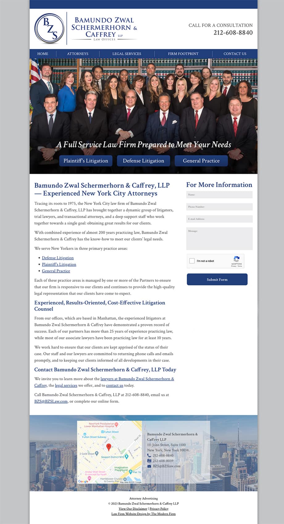 Law Firm Website Design for Bamundo Zwal Schermerhorn & Caffrey LLP